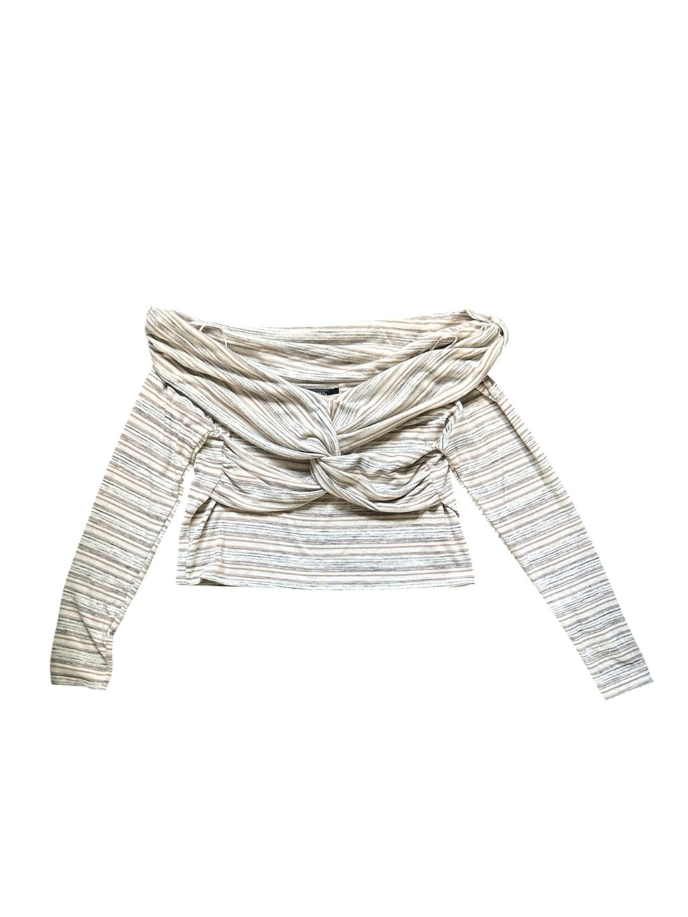 Forever 21 Striped Off-Shoulder Knot Front Top in Cream and Tan